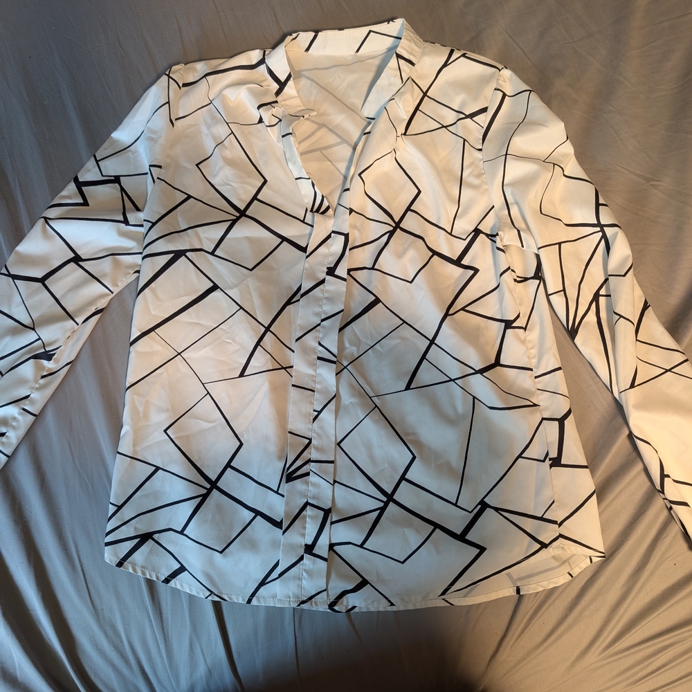 SHEIN Abstract Black and White Blouse